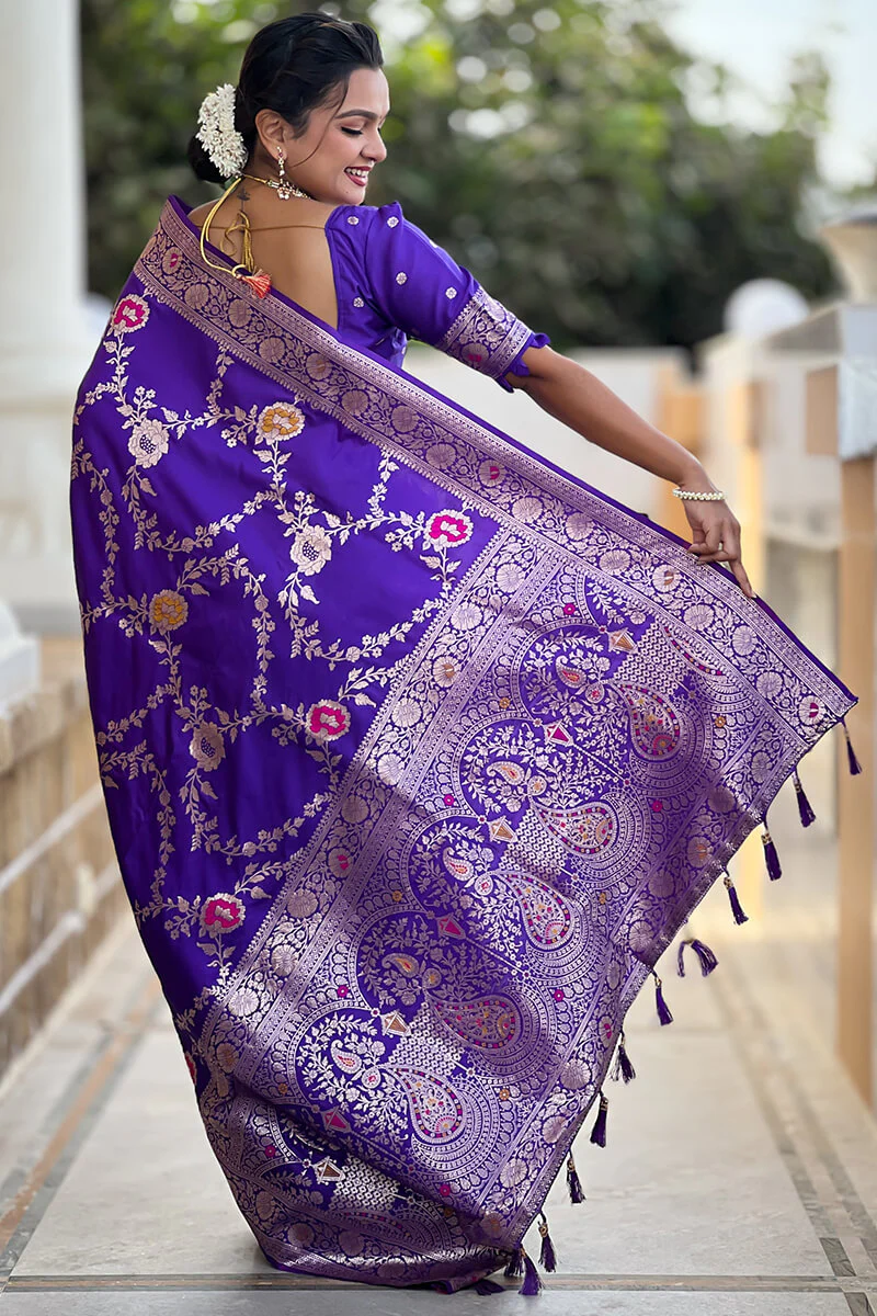 Proficient Royal Purple Soft Banarasi Silk Saree With Enigmatic Blouse Piece - Image 6