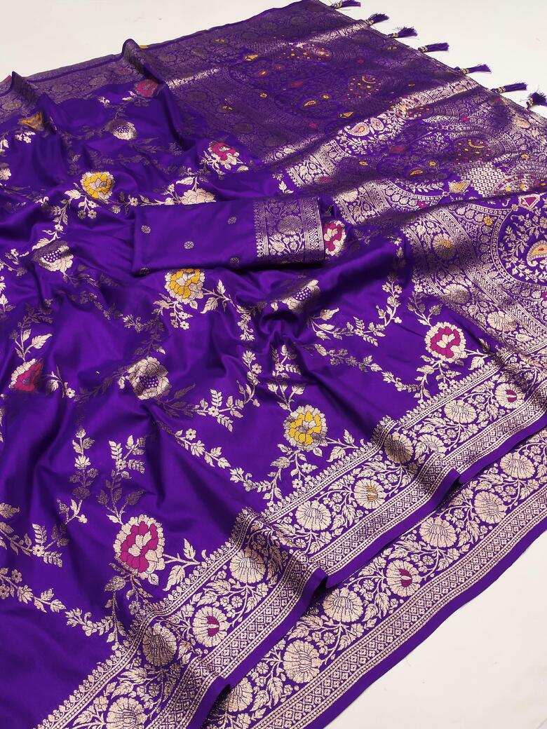 Proficient Royal Purple Soft Banarasi Silk Saree With Enigmatic Blouse Piece - Image 7