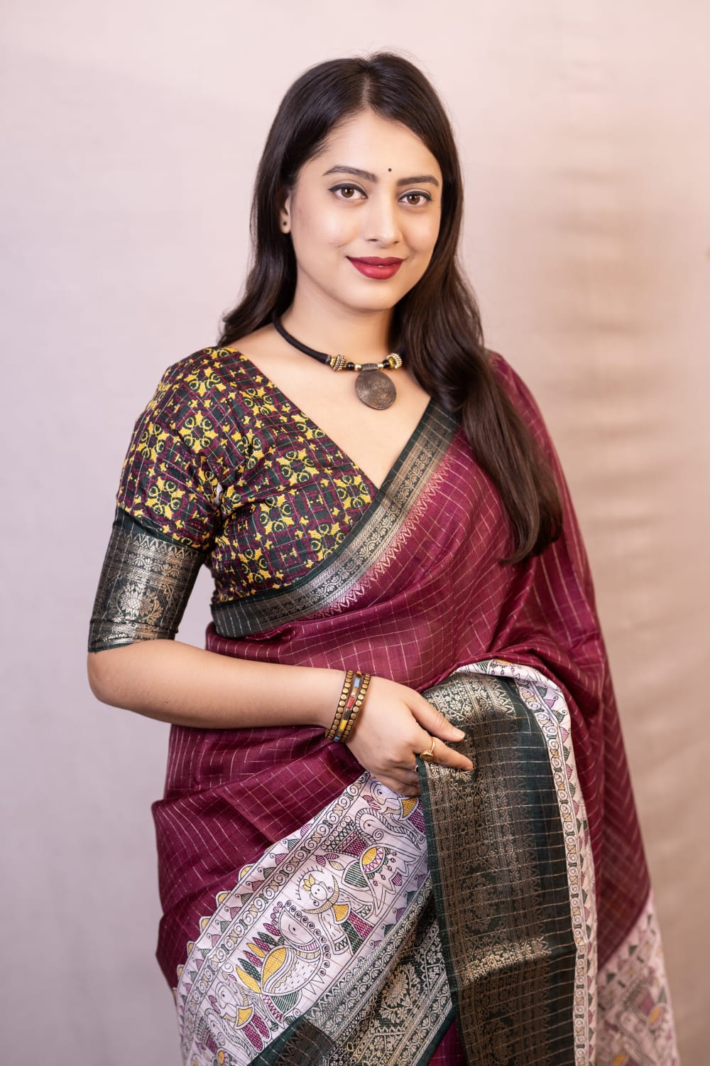Proficient Wine Digital Printed Dola Silk Saree With Whimsical Blouse Piece - Image 2