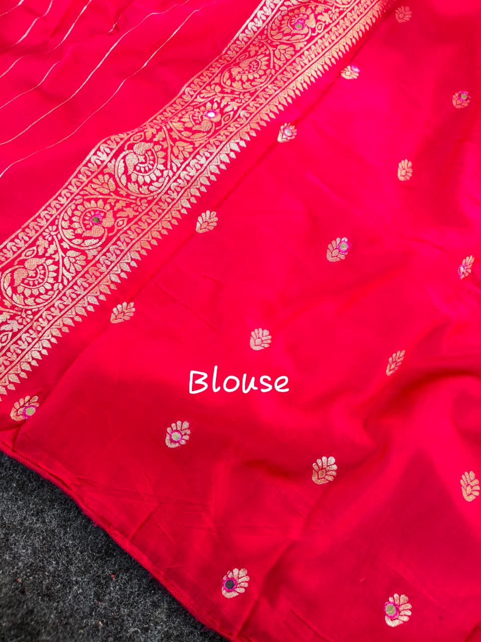Profuse Dark Pink Embroidery Work Dola Silk Saree With Transcendent Blouse Piece - Image 3