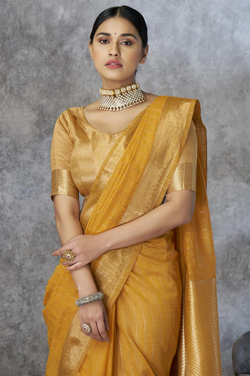 Profuse Mustard Cotton Silk Saree With Panache Blouse Piece - Image 2