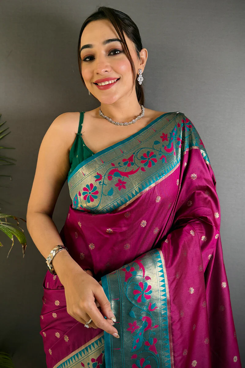 Profuse Purple Paithani Silk Saree With Sensational Blouse Piece - Image 2