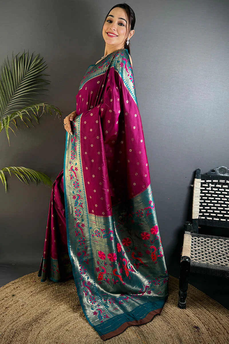 Profuse Purple Paithani Silk Saree With Sensational Blouse Piece - Image 3