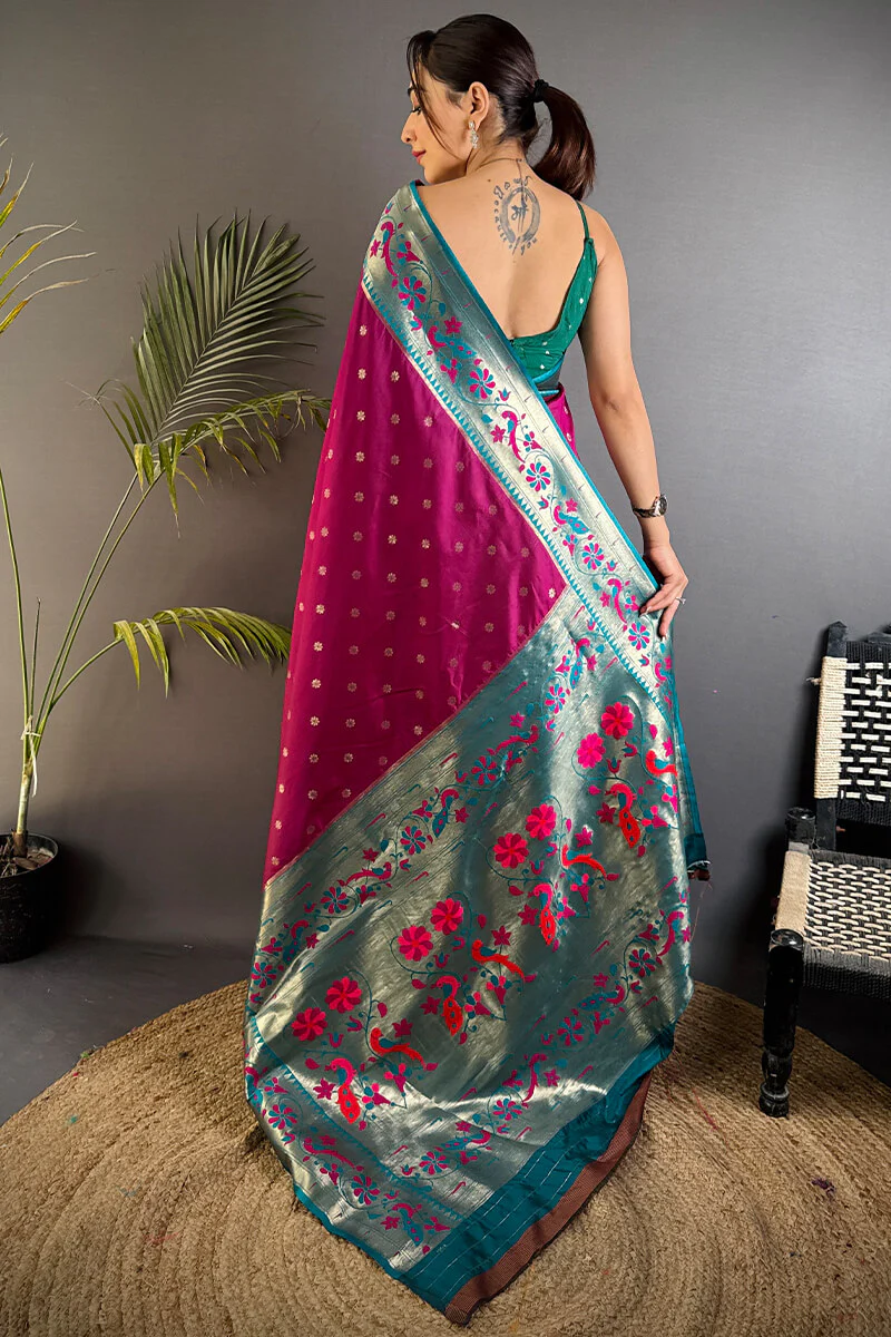 Profuse Purple Paithani Silk Saree With Sensational Blouse Piece - Image 4