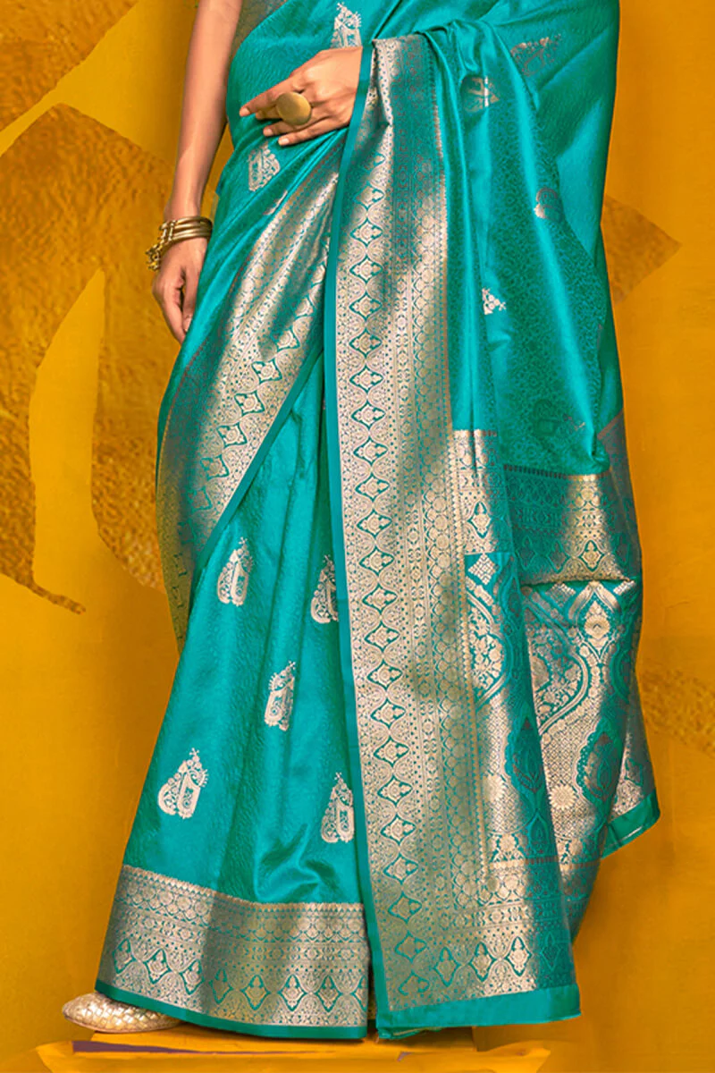 Profuse Rama Soft Banarasi Silk Saree With Charismatic Blouse Piece - Image 3