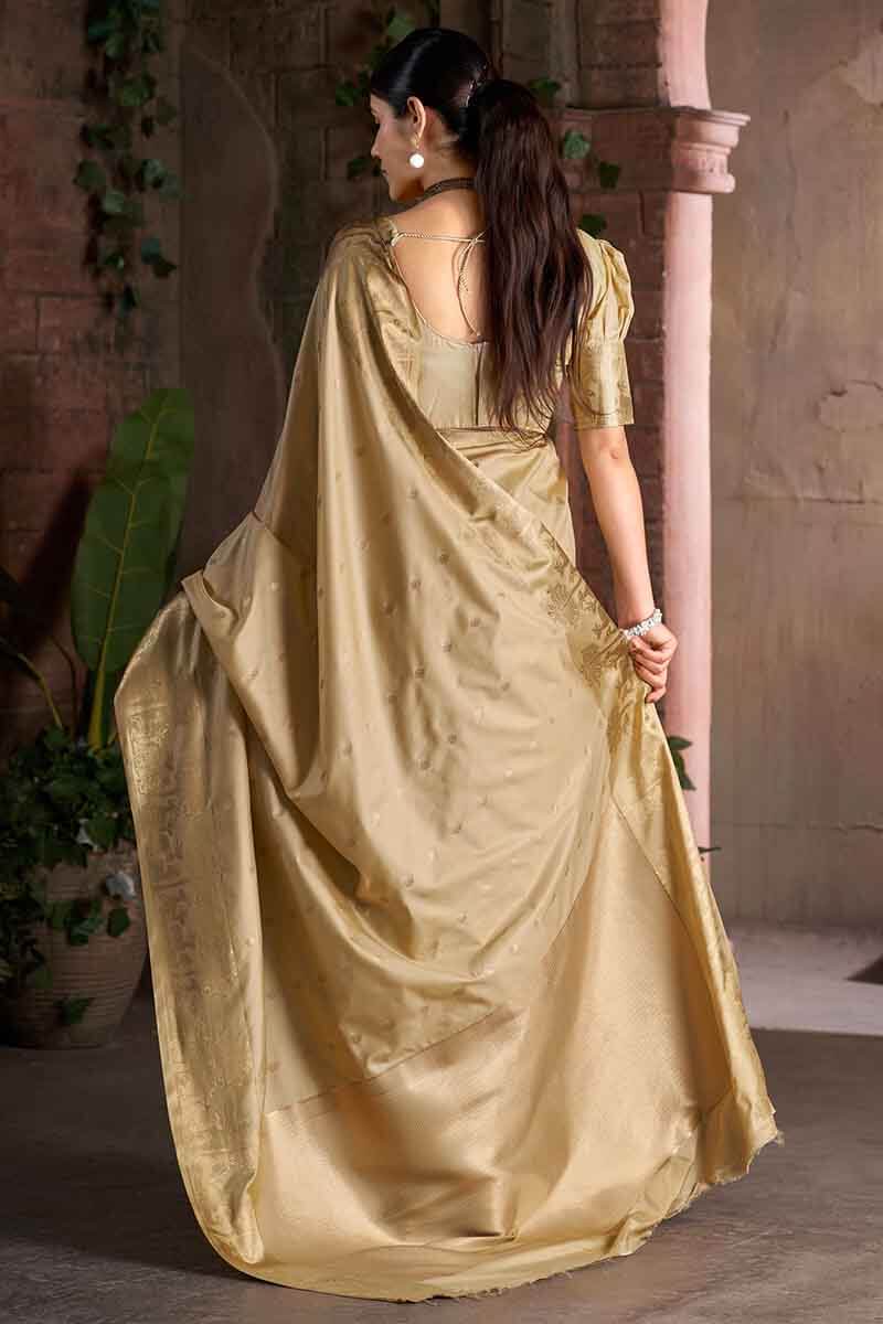Prominent Beige Pure Zari Weaving Banarasi Silk Saree With Magnetic Blouse Piece - Image 5