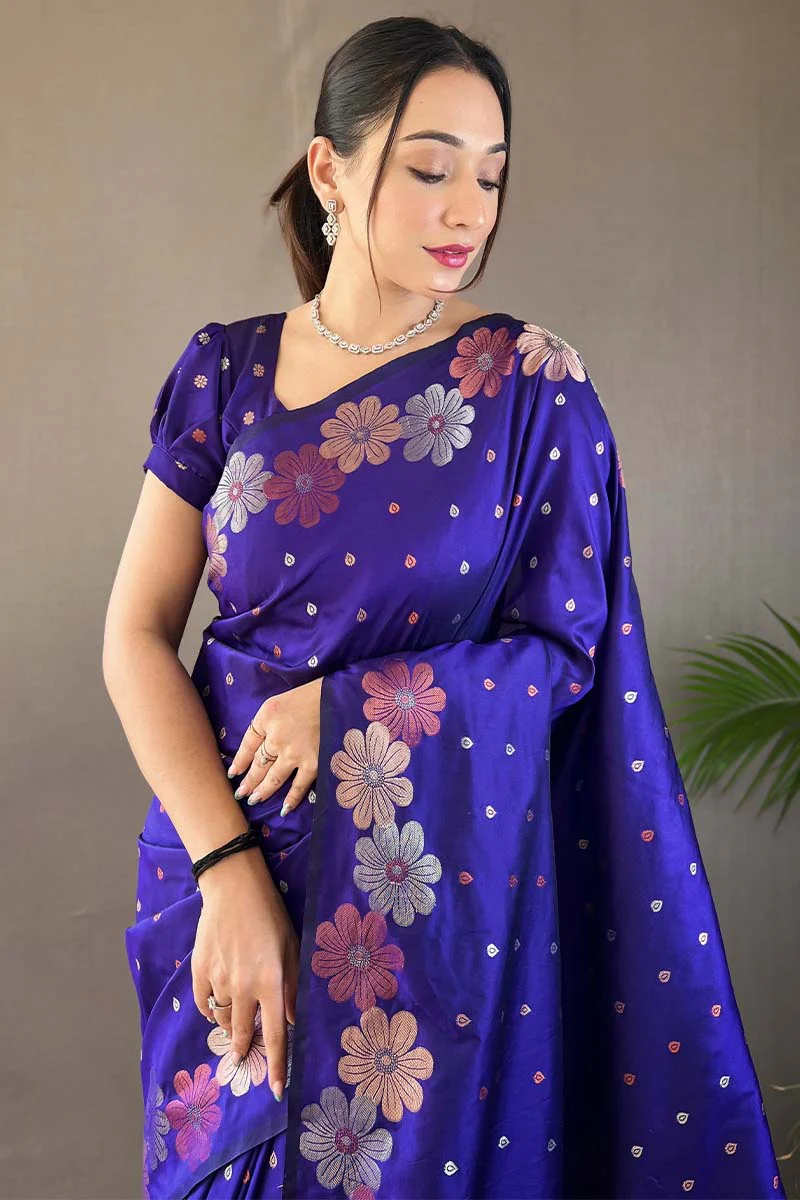 Prominent Royal Blue Soft Banarasi Silk Saree With Glorious Blouse Piece - Image 2