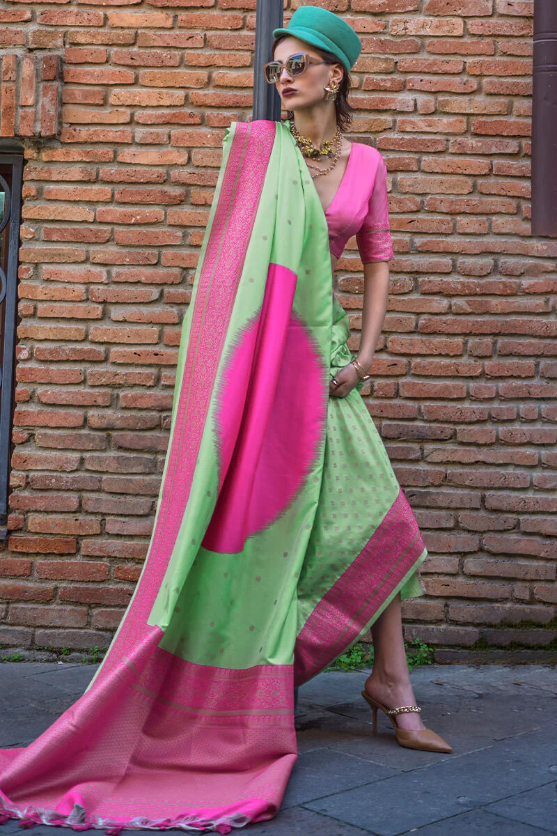 Propinquity Pink Soft Banarasi Silk Saree With Denouement Blouse Piece - Image 2