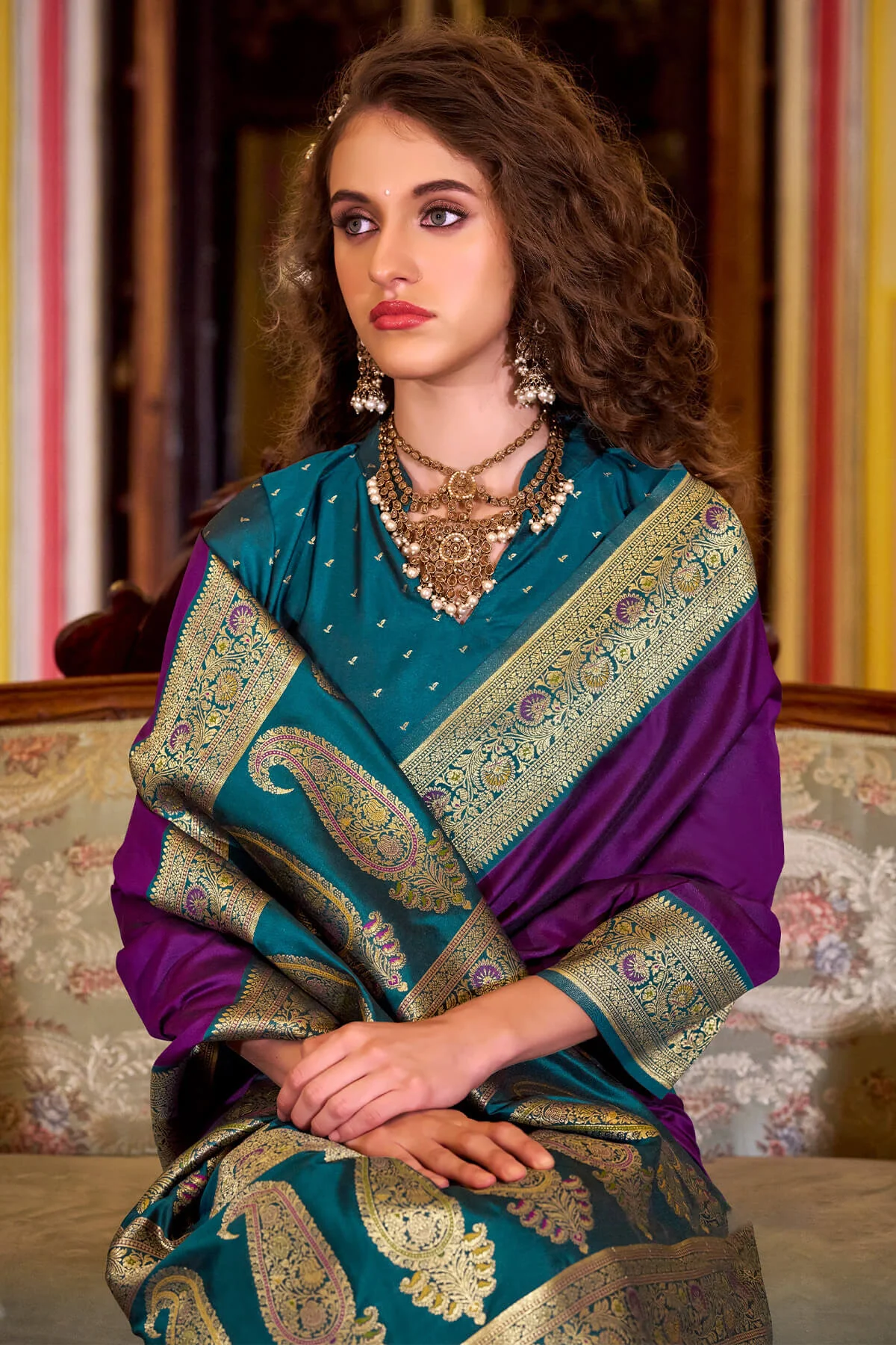 Propinquity Purple Soft Banarasi Silk Saree With Glamorous Blouse Piece - Image 2