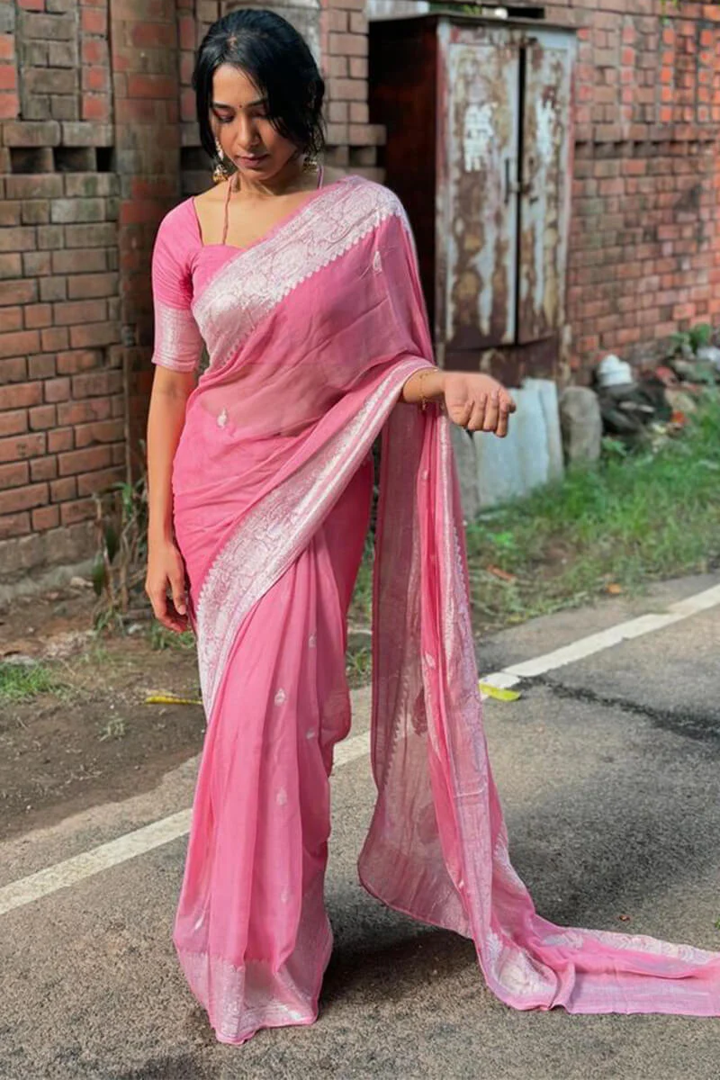 Pulsating Pink Cotton Silk Saree With Pleasurable Blouse Piece - Image 7