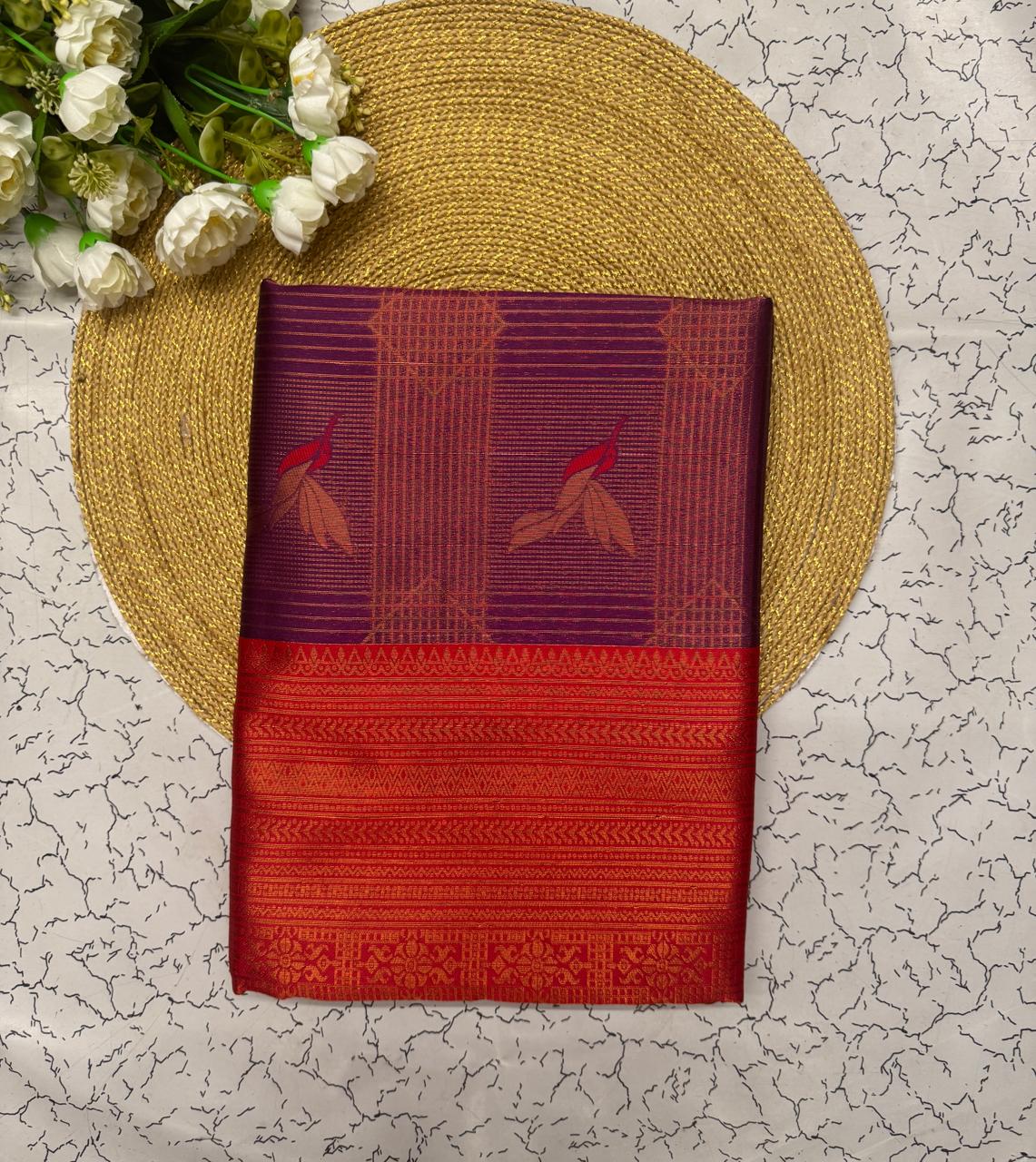 Pulsating Purple Soft Banarasi Silk Saree With Bucolic Blouse Piece - Image 2