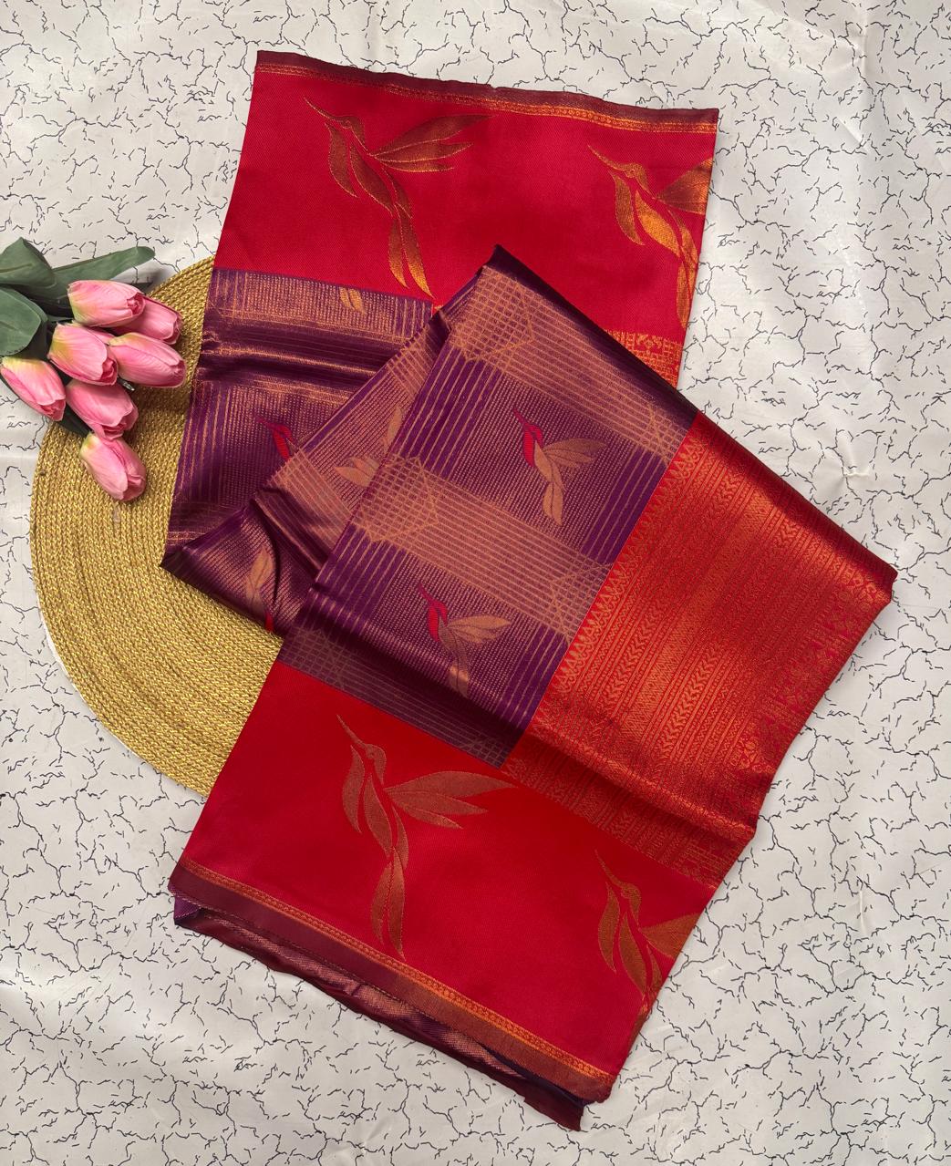Pulsating Purple Soft Banarasi Silk Saree With Bucolic Blouse Piece - Image 3
