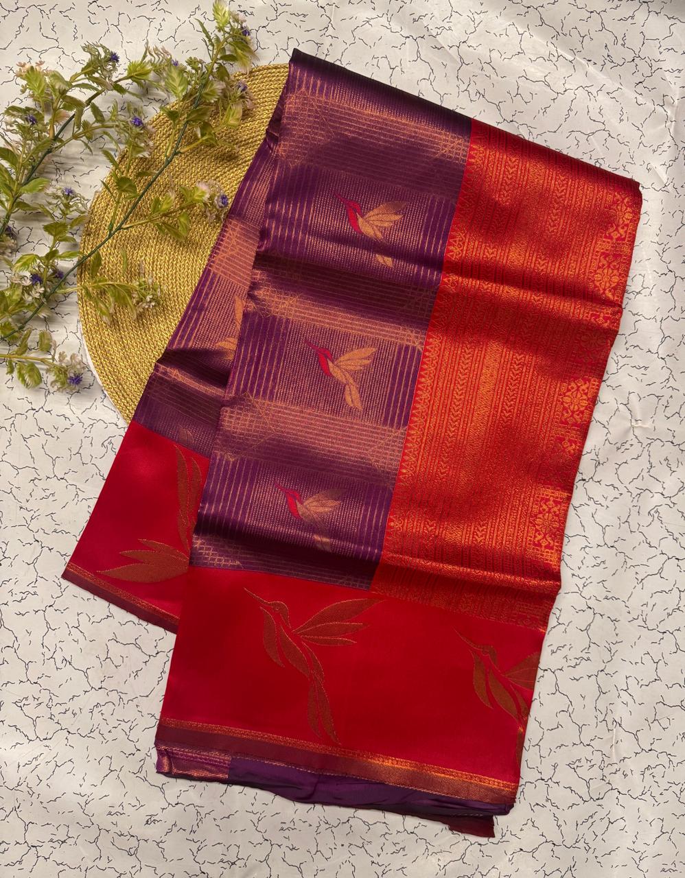 Pulsating Purple Soft Banarasi Silk Saree With Bucolic Blouse Piece - Image 4