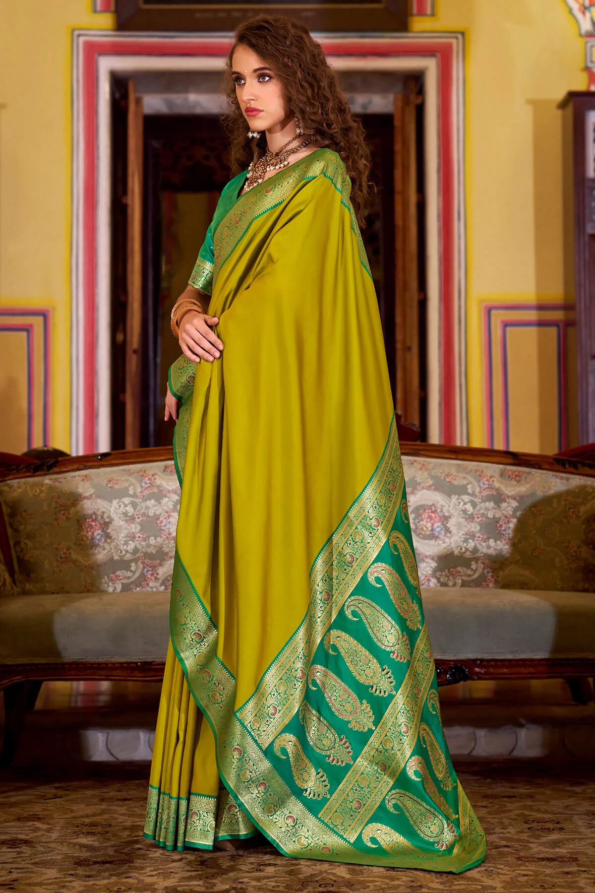 Quintessential Mustard Soft Banarasi Silk Saree With Lagniappe Blouse Piece - Image 4