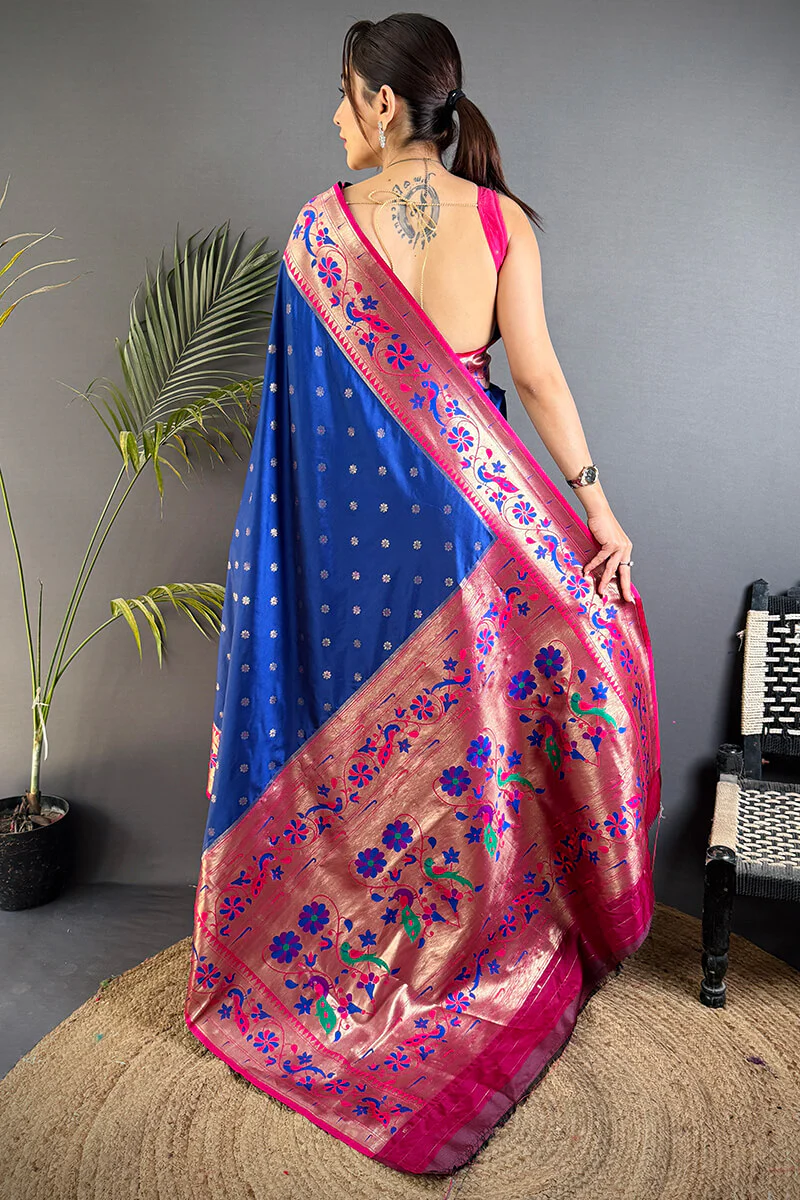 Quixotic Navy Blue Paithani Silk Saree With Pleasurable Blouse Piece - Image 4
