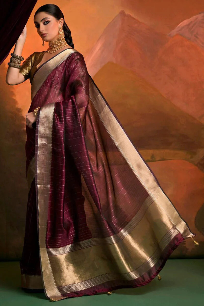 Quixotic Wine Soft Banarasi Silk Saree With Excellent Blouse Piece - Image 2