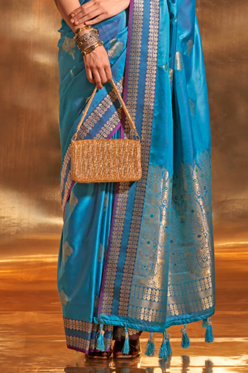 Radiant Blue Soft Banarasi Silk Saree With Prominent Blouse - Image 3