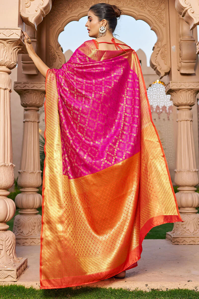 Radiant Dark Pink Patola Silk Saree with Glowing Blouse Piece - Image 4