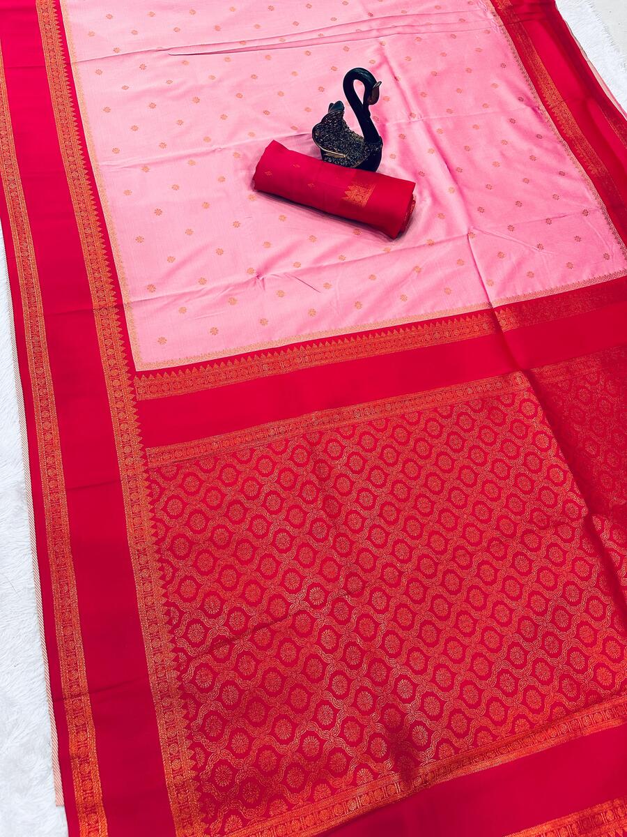 Radiant Pink Soft Banarasi Silk Saree With Moiety Blouse Piece - Image 2