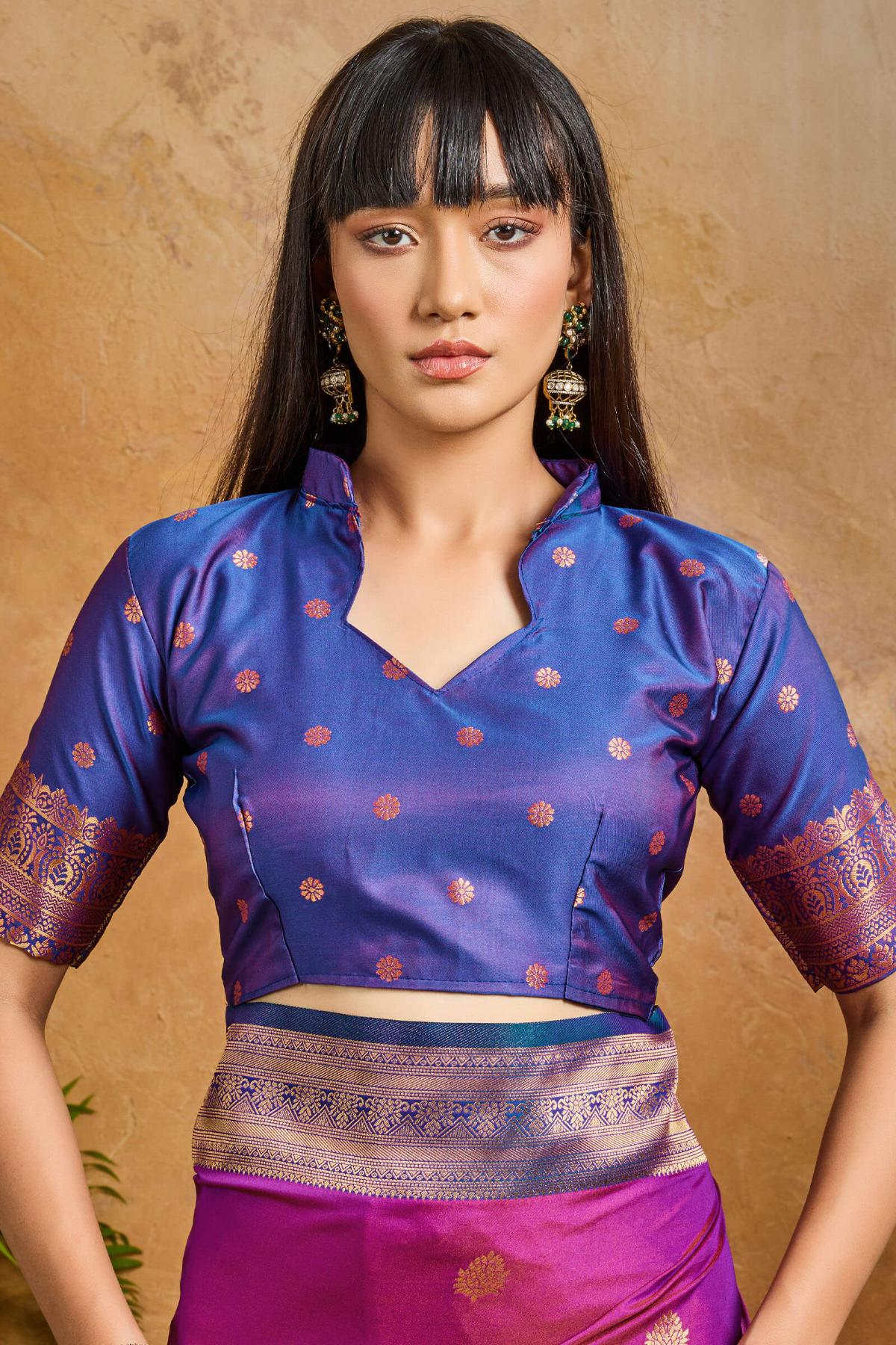 Radiant Purple Soft Banarasi Silk Saree With Lovely Blouse Piece - Image 4