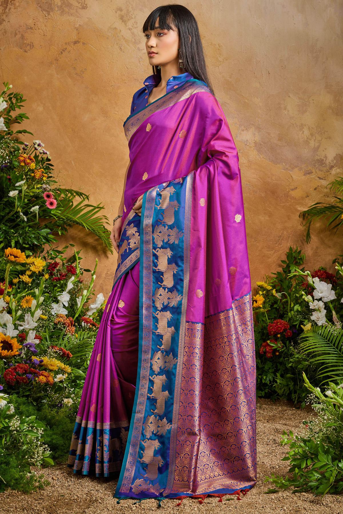 Radiant Purple Soft Banarasi Silk Saree With Lovely Blouse Piece - Image 5