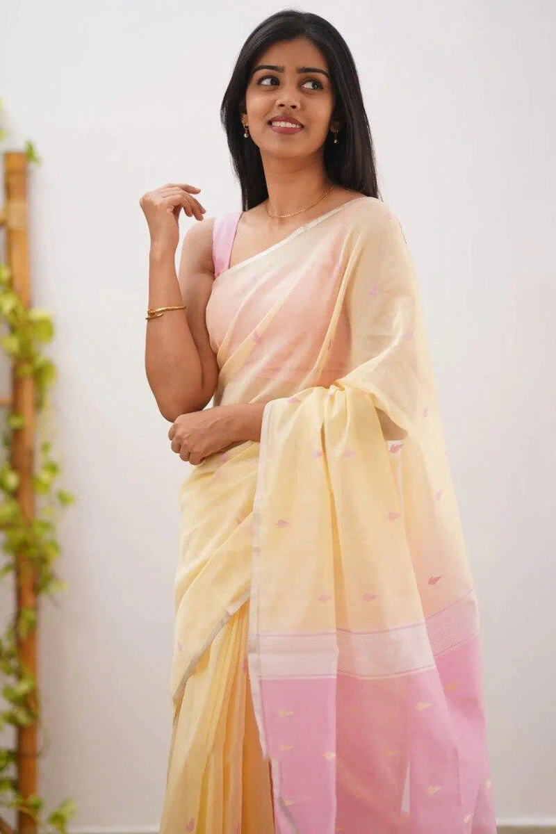 Radiant Yellow Cotton Silk Saree With Demanding Blouse Piece - Image 2