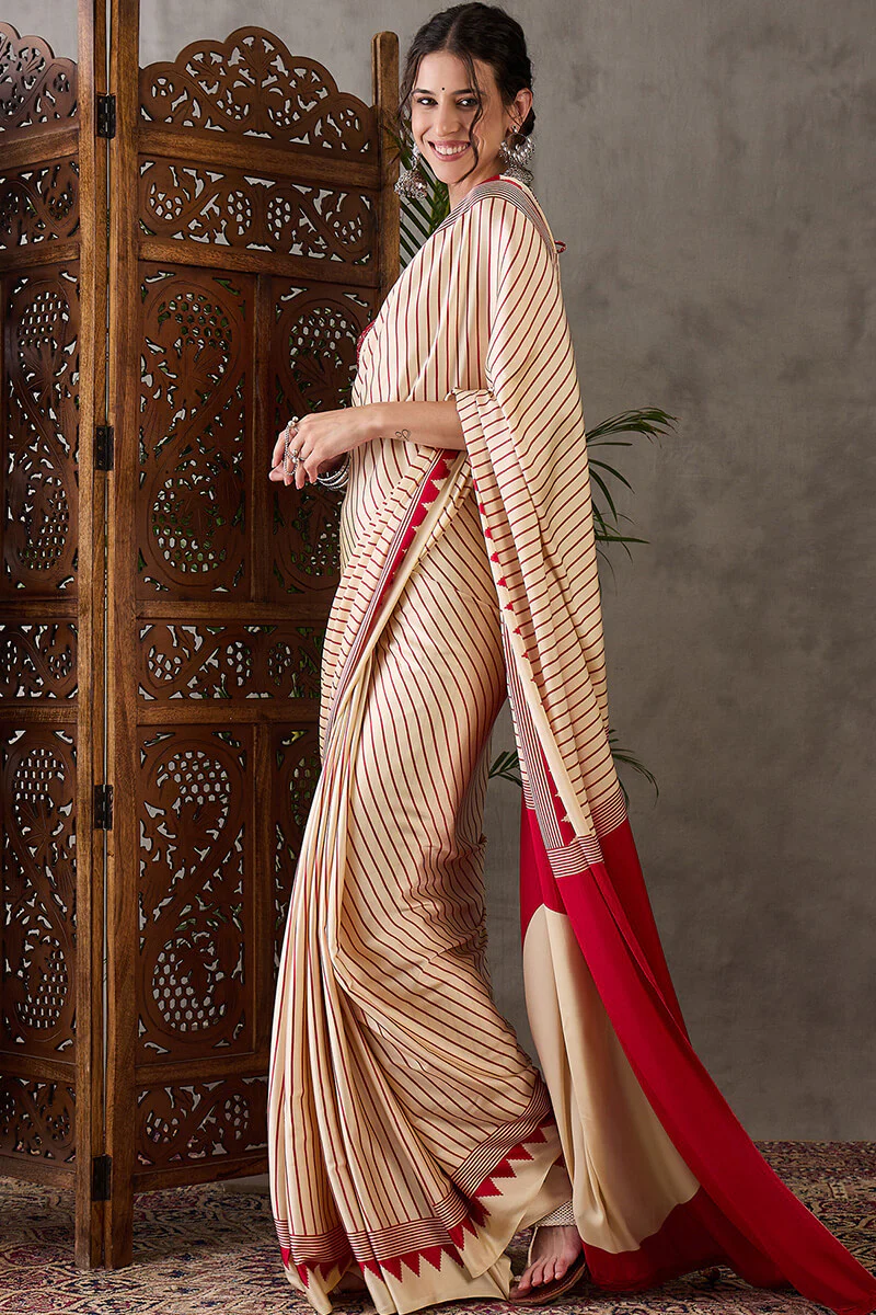 Ratatouille Beige Ajrakh Printed Semi Modal Silk Saree With Lissome Blouse Piece - Image 6