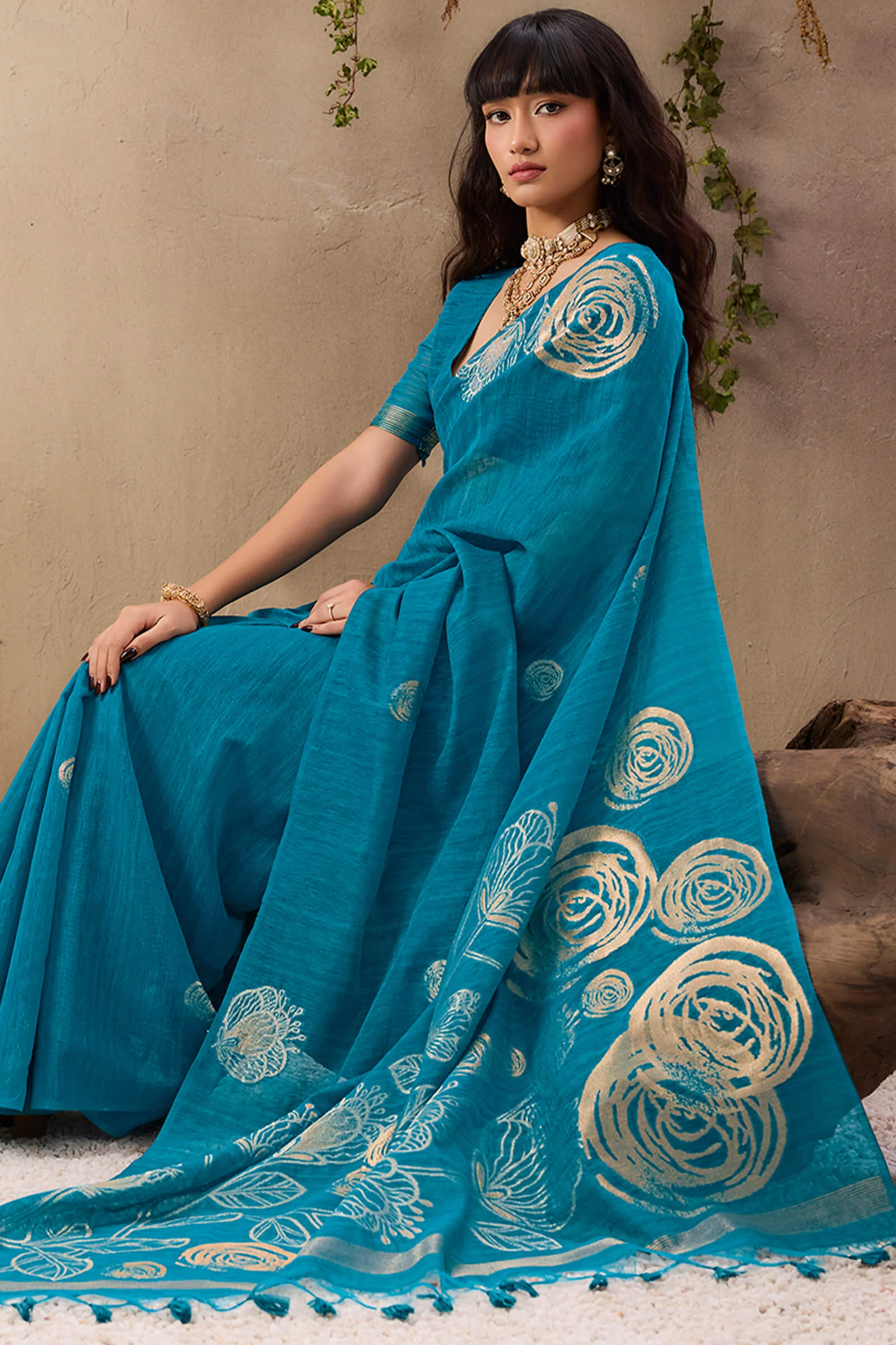 Ratatouille Firozi Cotton Silk Saree With Phenomenal Blouse Piece - Image 5