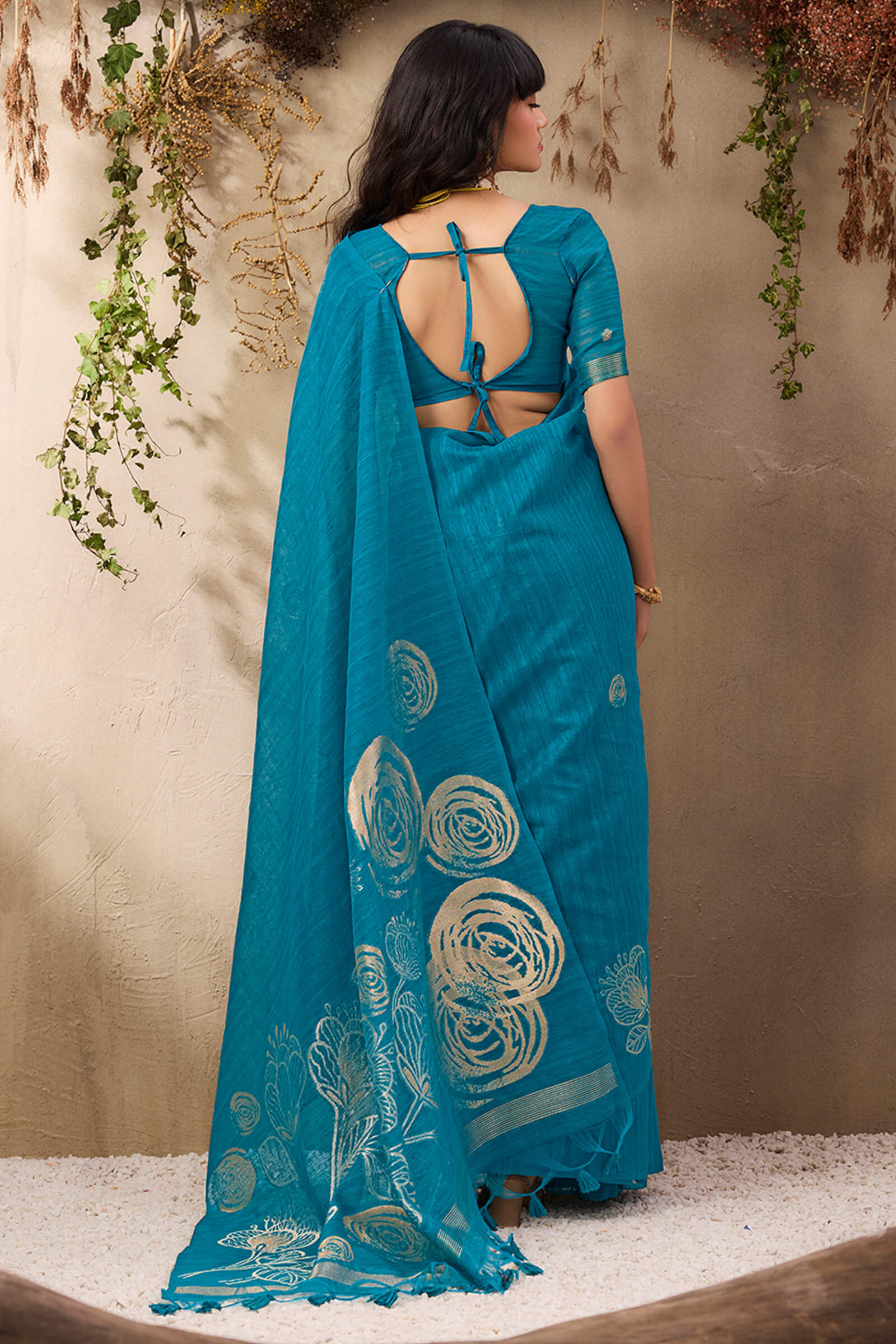 Ratatouille Firozi Cotton Silk Saree With Phenomenal Blouse Piece - Image 7