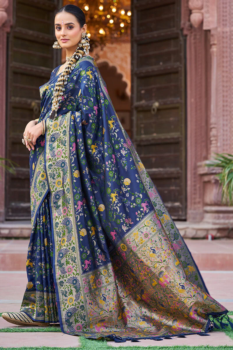 Ratatouille Navy Blue Paithani Silk Saree With Lagniappe Blouse Piece - Image 4