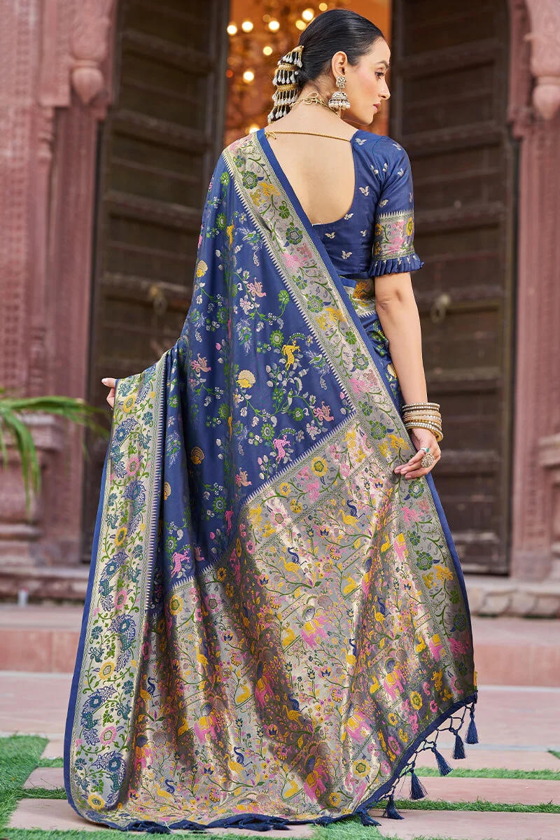 Ratatouille Navy Blue Paithani Silk Saree With Lagniappe Blouse Piece - Image 5