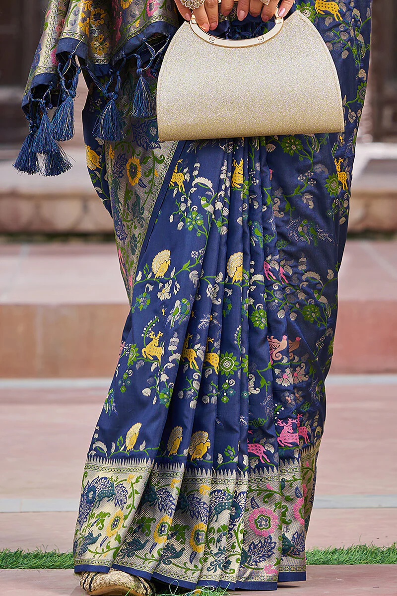 Ratatouille Navy Blue Paithani Silk Saree With Lagniappe Blouse Piece - Image 6