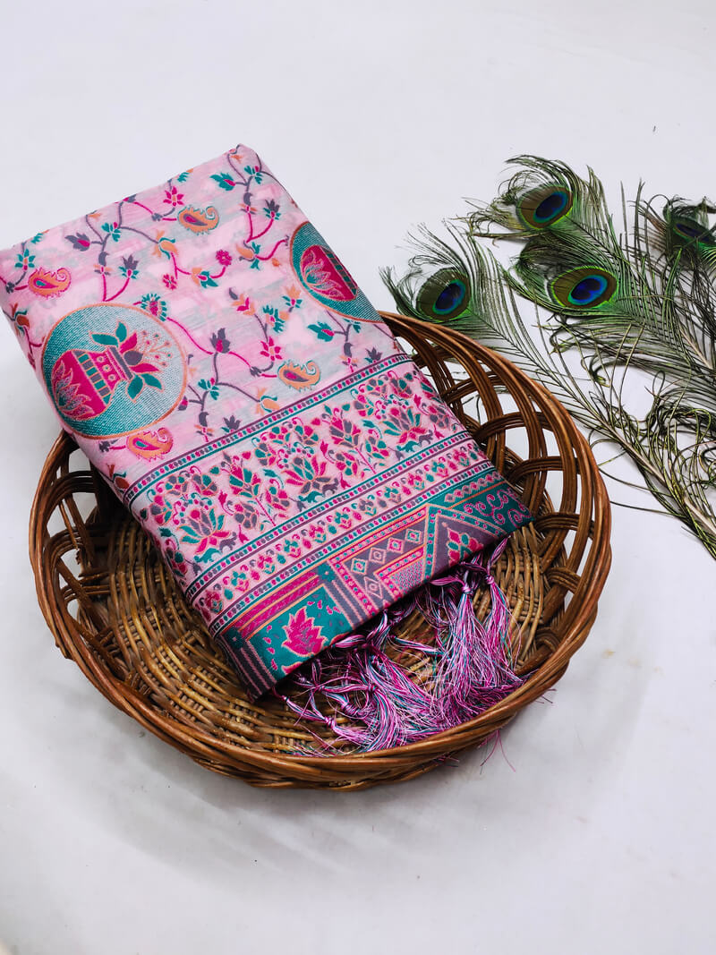 Ratatouille Pink Pashmina Saree With Tempting Blouse Piece - Image 2