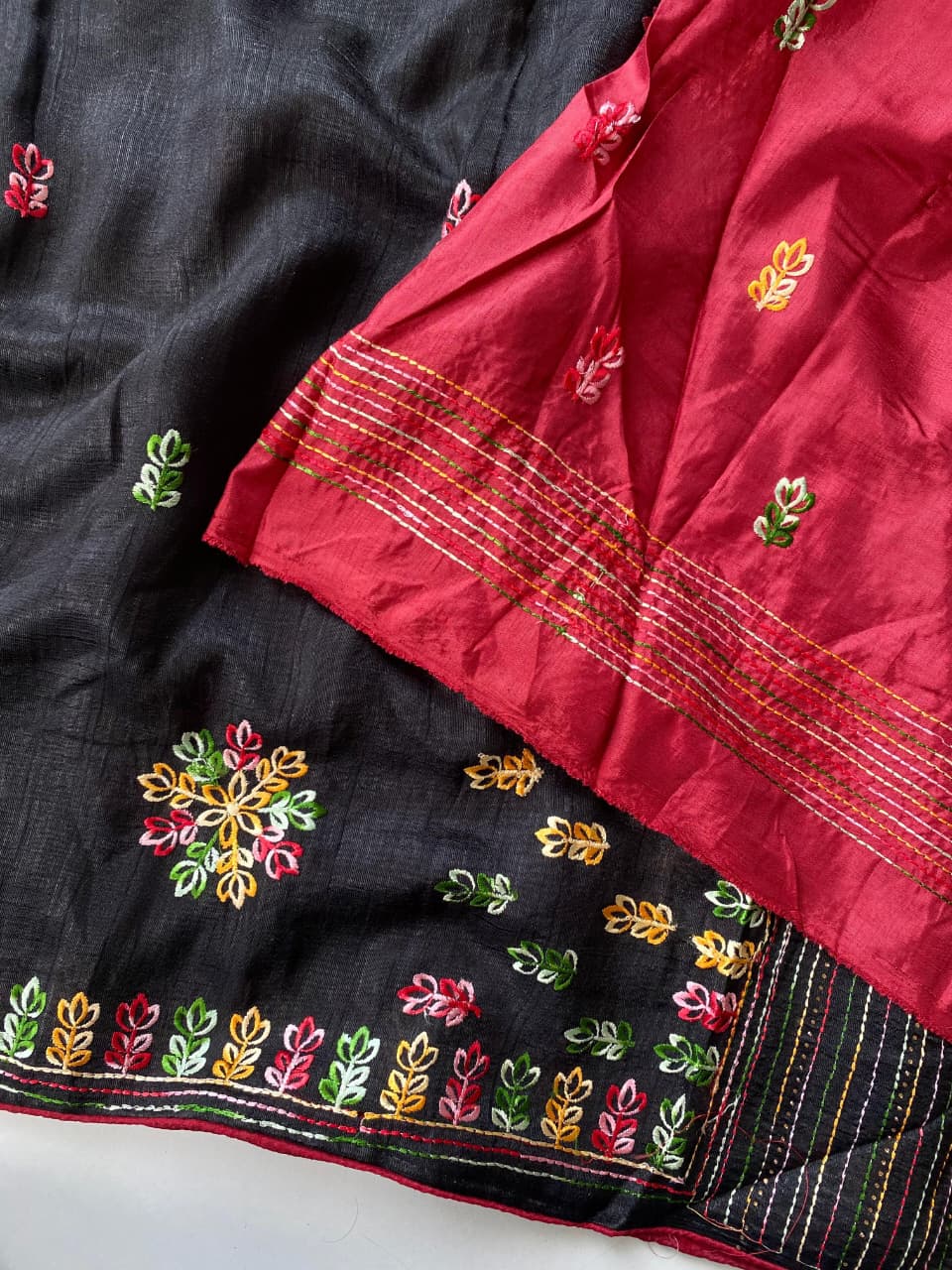 Ravishing Black Embroidery Work Tussar Silk Saree With Surreptitious Blouse Piece - Image 3