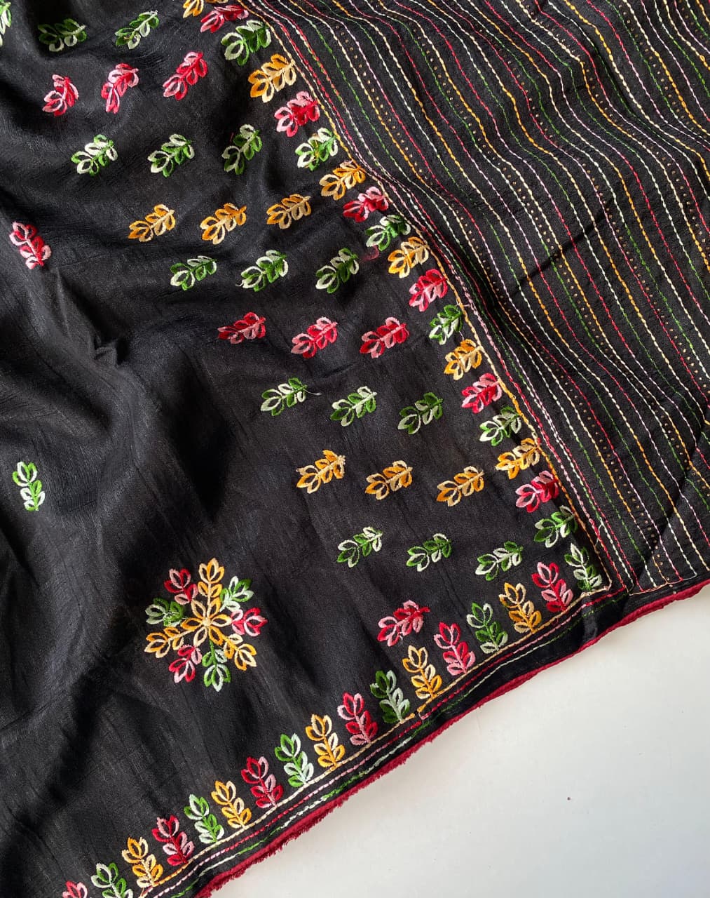 Ravishing Black Embroidery Work Tussar Silk Saree With Surreptitious Blouse Piece - Image 4