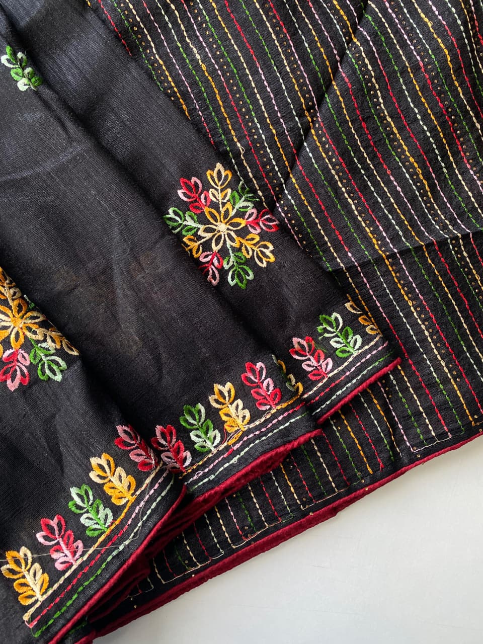 Ravishing Black Embroidery Work Tussar Silk Saree With Surreptitious Blouse Piece - Image 5