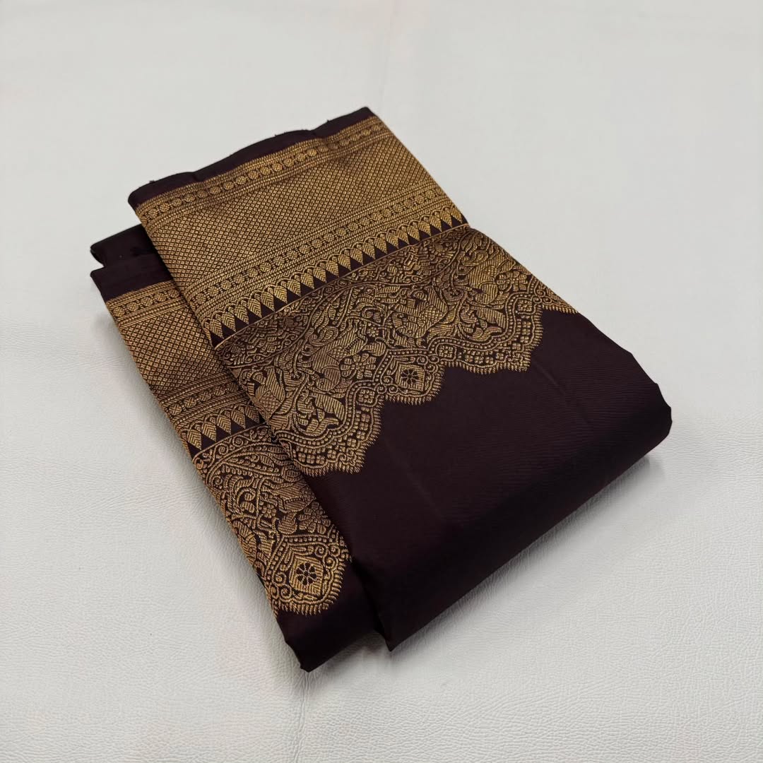 Ravishing Brown Soft Banarasi Silk Saree With Delightful Blouse Piece - Image 3