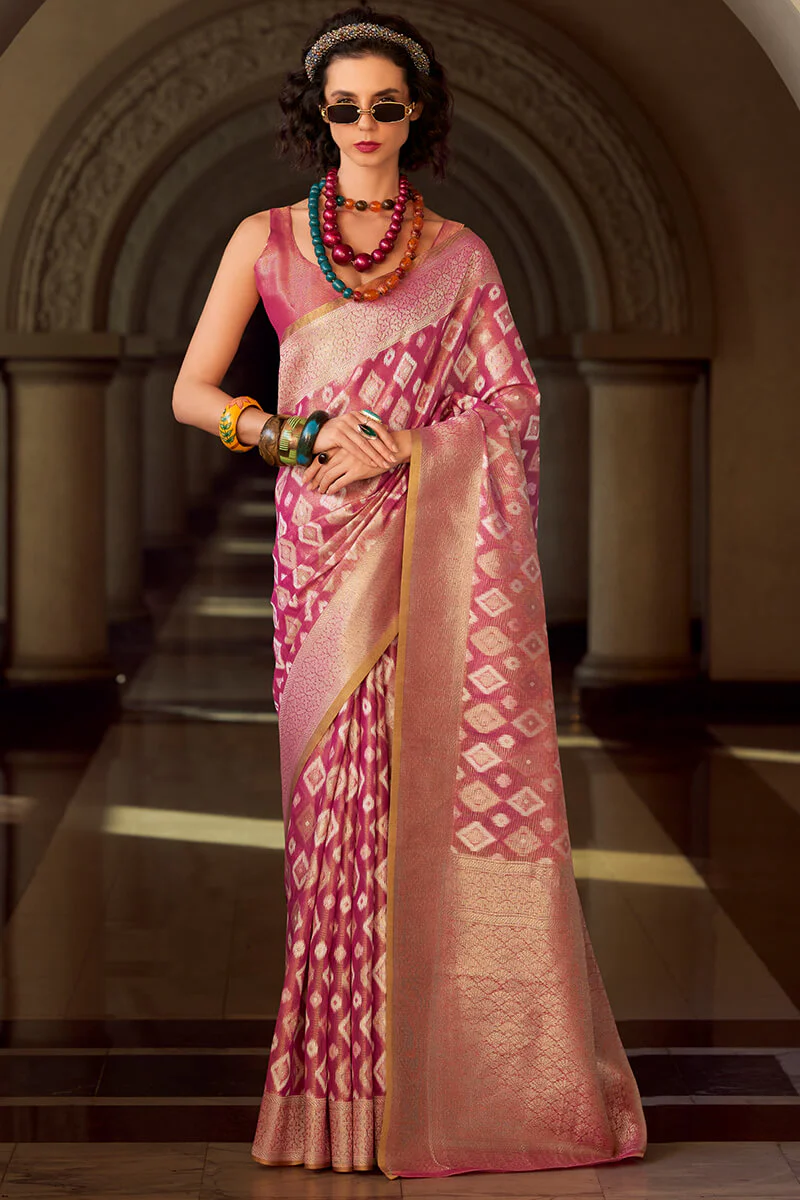 Ravishing Purple Soft Banarasi Tissue Silk Saree With Groovy Blouse Piece