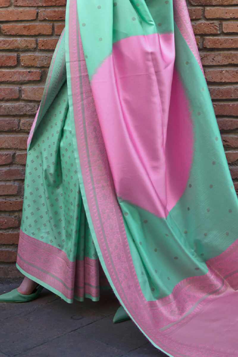 Ravishing Sea Green Soft Banarasi Silk Saree With Dulcet Blouse Piece - Image 3