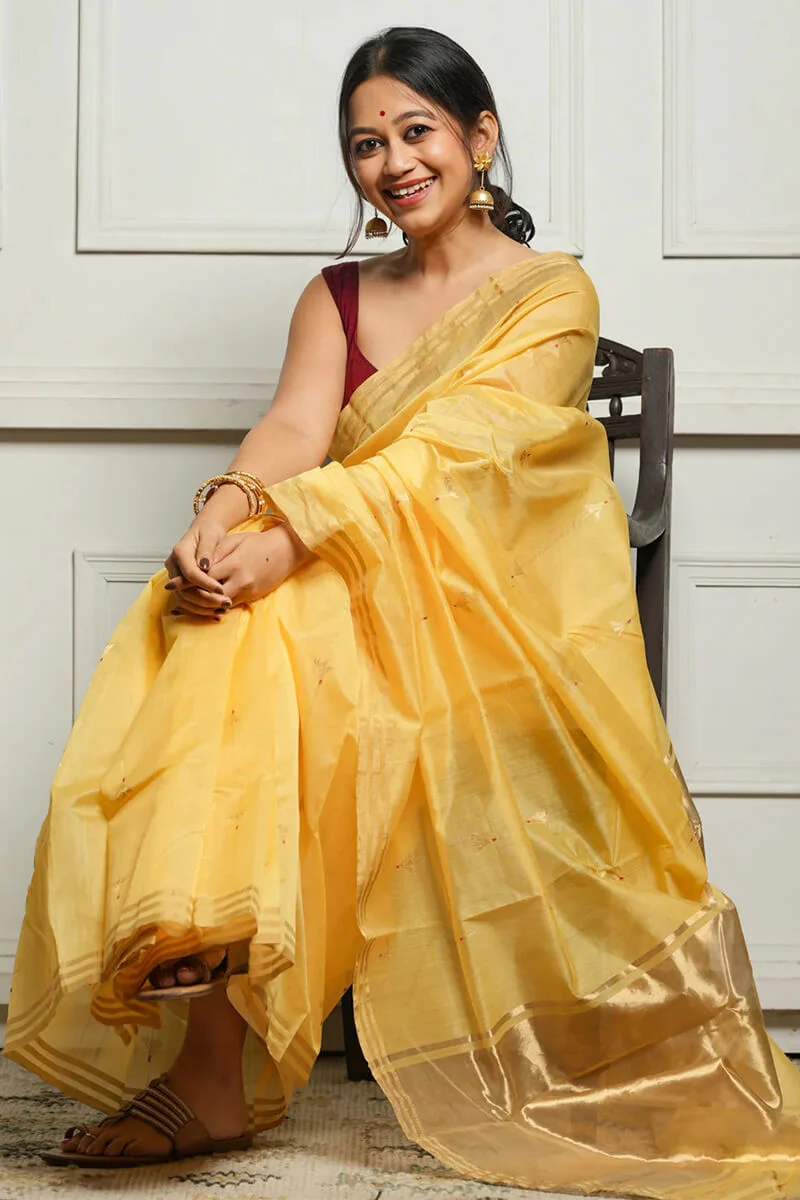 Ravishing Yellow Cotton Silk Saree With Marvellous Blouse Piece - Image 3