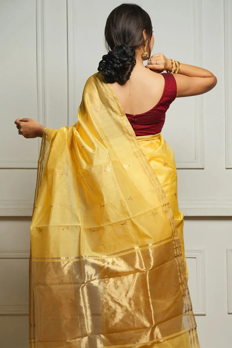 Ravishing Yellow Cotton Silk Saree With Marvellous Blouse Piece - Image 5