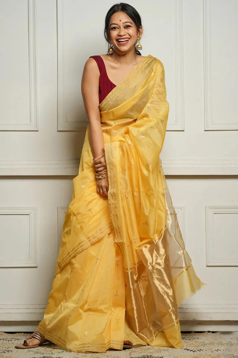 Ravishing Yellow Cotton Silk Saree With Marvellous Blouse Piece - Image 7