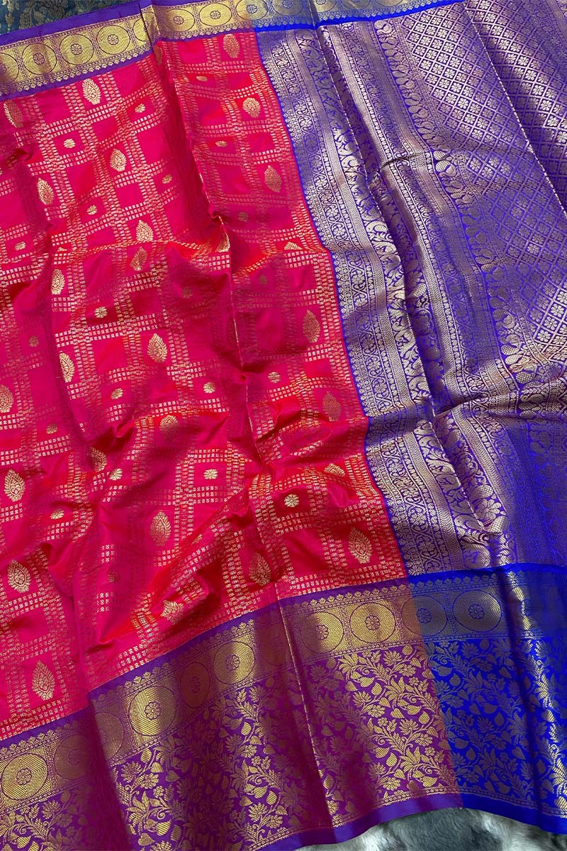 Redolent Dark Pink Kanjivaram Silk Saree With Murmurous Blouse Piece - Image 3