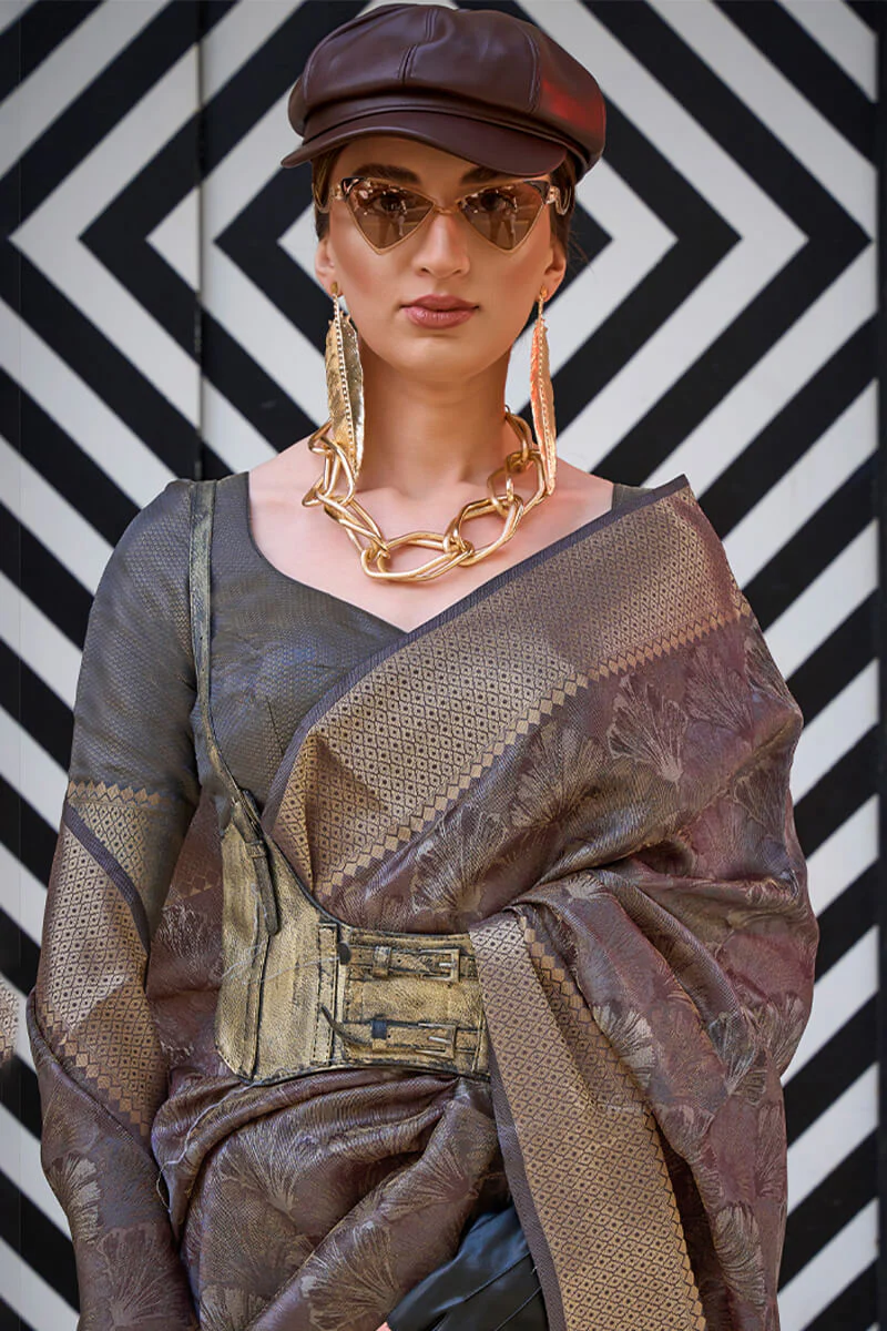 Refreshing Brown Organza Silk Saree With Lovely Blouse Piece - Image 2