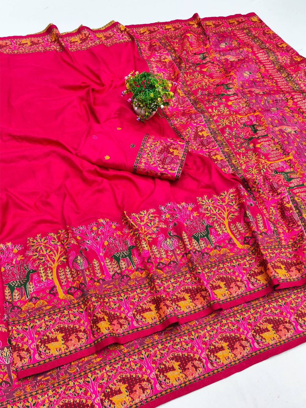 Resonant Dark Pink Nylon Dola Pashmina Saree With Profuse Blouse Piece - Image 2