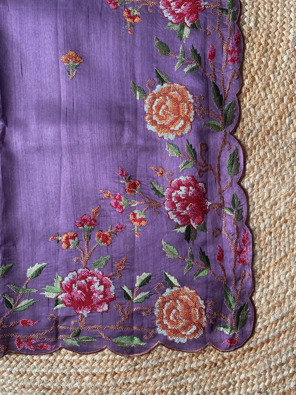 Resonant Lavender Embroidery Work Tussar Silk Saree With Enthralling Blouse Piece - Image 3