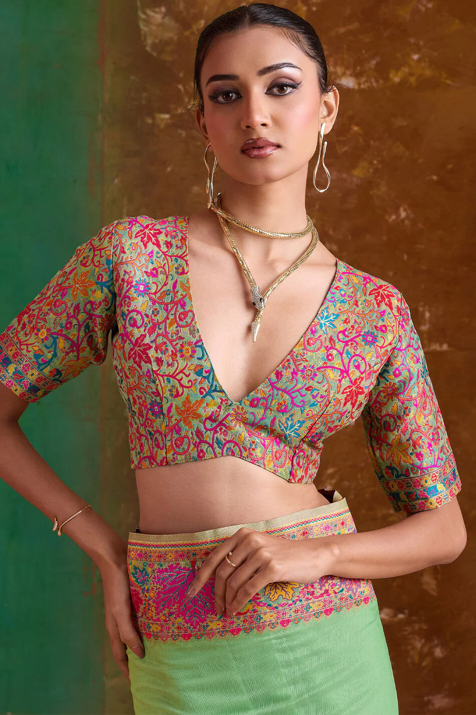 Resonant Pista Pashmina Saree With Classic Blouse Piece - Image 4