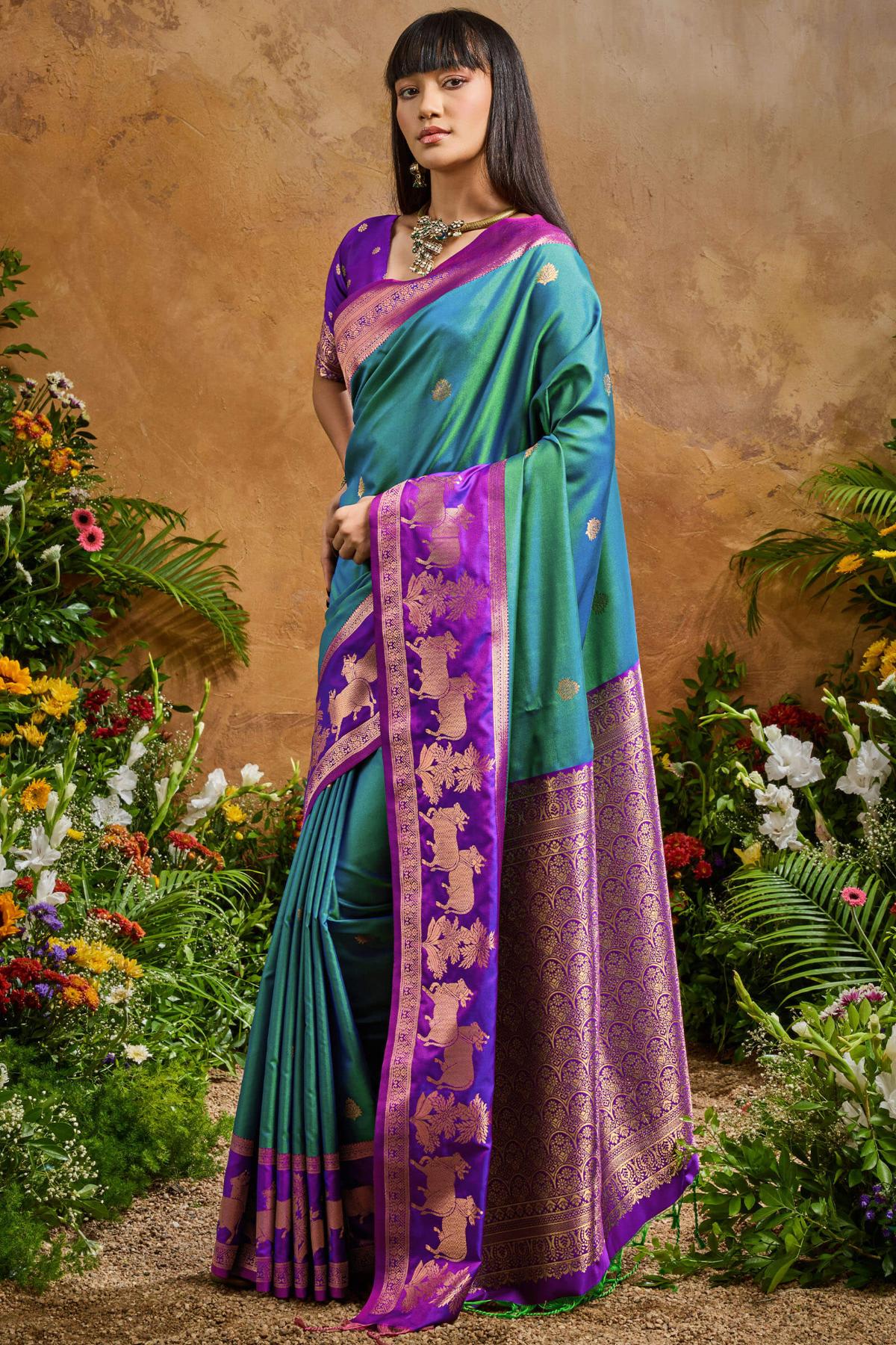 Resonant Rama Soft Banarasi Silk Saree With Opulent Blouse Piece - Image 3