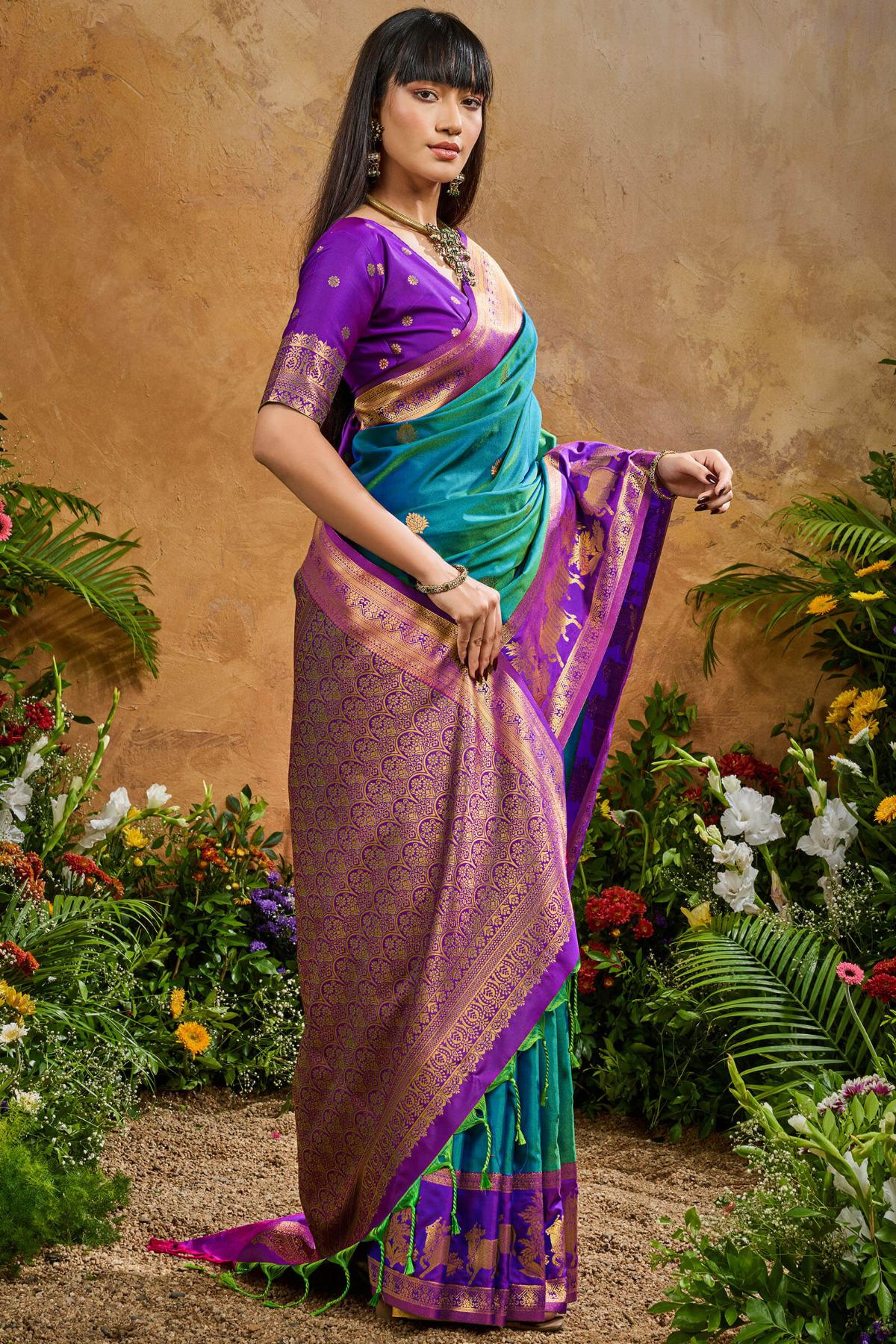 Resonant Rama Soft Banarasi Silk Saree With Opulent Blouse Piece - Image 5