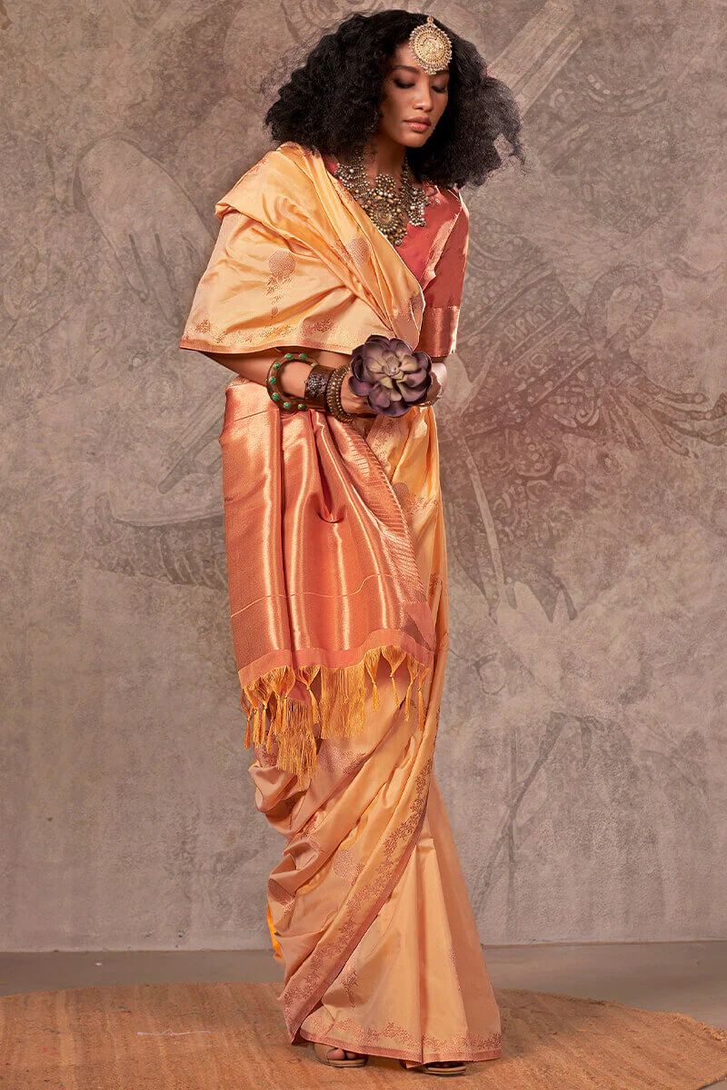 Resplendent Beige Two Tone Soft Banarasi Silk Saree With Desultory Blouse - Image 2